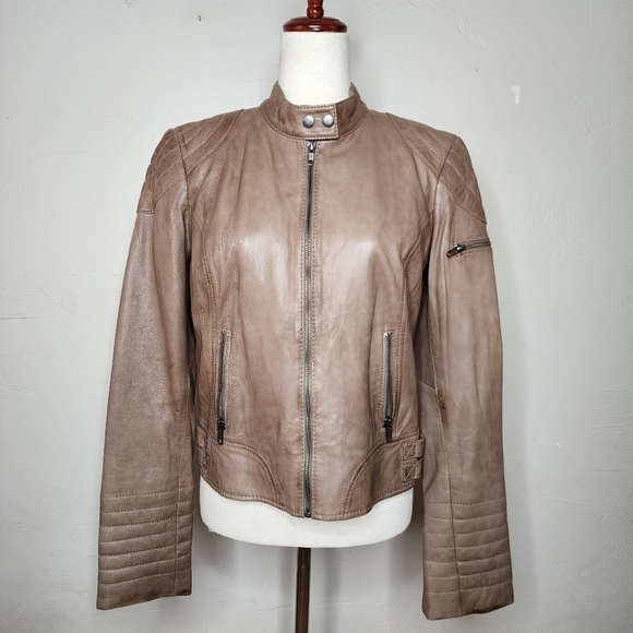 TROUVE Tan Leather Moto Jacket Size Medium - Picture 1 of 13